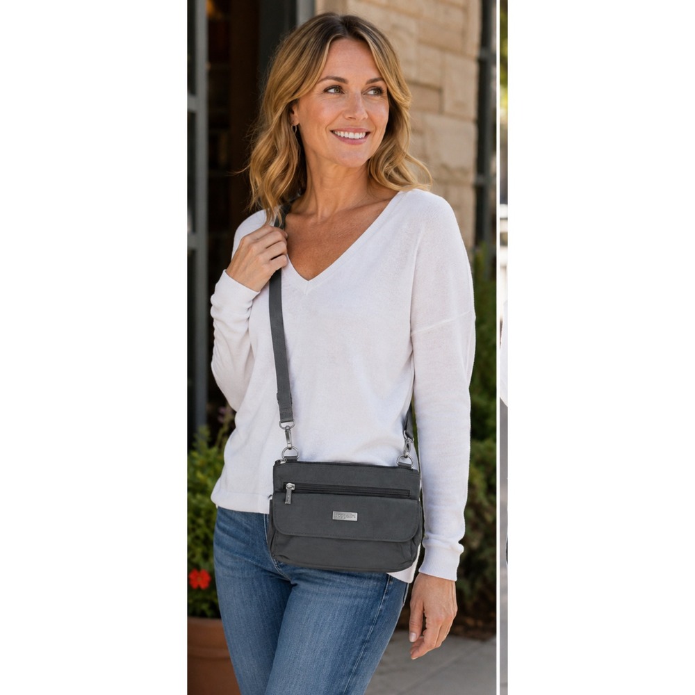 Baggallini Bryant Crossbody Bag Charcoal Gray Nylon Travel Pouch Small Purse